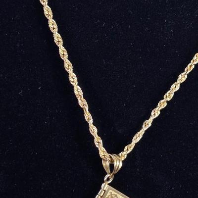 Lot 24: 14k Gold Necklace with Holy Bible & Scripture Pendant - 5g