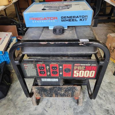 Coleman Powermate Portable Electric Generator ProGen 5000 w Wheel Kit Has Compression