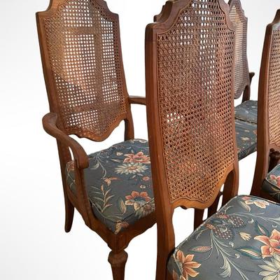 Cane-Back Dining Chairs with Upholstered Seats - Set of 6