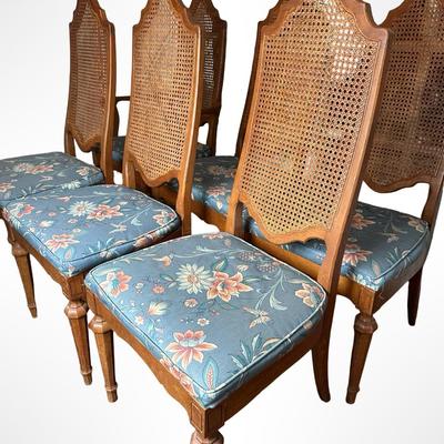 Cane-Back Dining Chairs with Upholstered Seats - Set of 6