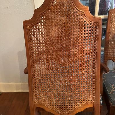 Cane-Back Dining Chairs with Upholstered Seats - Set of 6