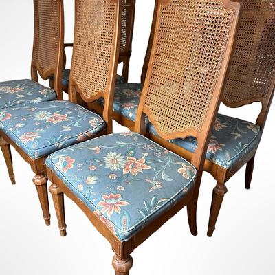 Cane-Back Dining Chairs with Upholstered Seats - Set of 6