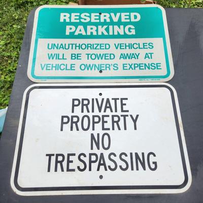 2 Heavy Metal Signs Reserved Parking Private Property No Trespassing Man Cave