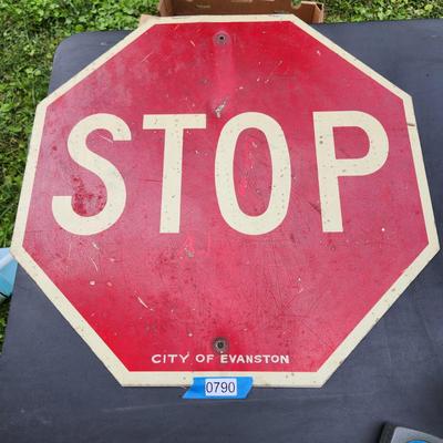 Vintage Heavy Metal STOP Sign City of Evanston Man Cave Garage
