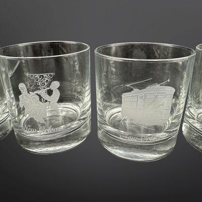 Etched New Orleans Themed Rock Glasses - Set of 6