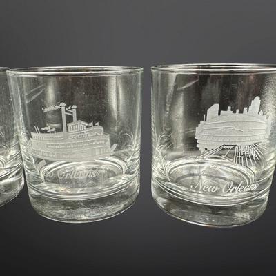 Etched New Orleans Themed Rock Glasses - Set of 6