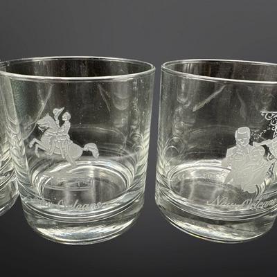 Etched New Orleans Themed Rock Glasses - Set of 6