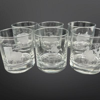 Etched New Orleans Themed Rock Glasses - Set of 6