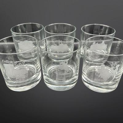 Etched New Orleans Themed Rock Glasses - Set of 6