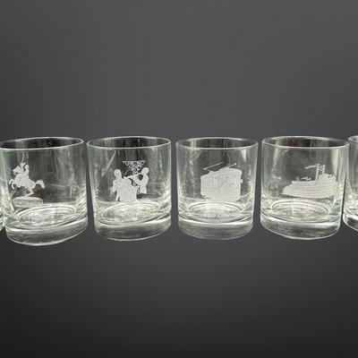 Etched New Orleans Themed Rock Glasses - Set of 6