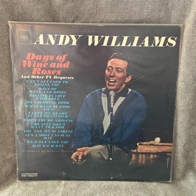 Sale Photo Thumbnail #376: Days of Wine and Roses and Other TV Requests by American pop singer Andy Williams. 
Here is more information about this album:
Artist: Andy Williams.
Album Title: Days of Wine and Roses and Other TV Requests.
Release Date: April 1963.
Record Label: Columb