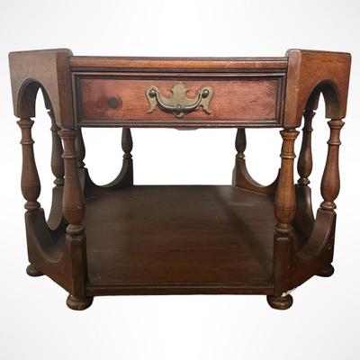 Vintage Thomasville Hexagonal Side Table with Drawer and Shelf