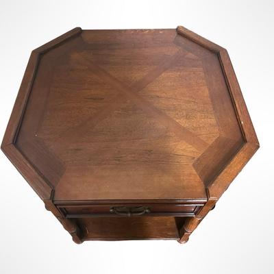 Vintage Thomasville Hexagonal Side Table with Drawer and Shelf