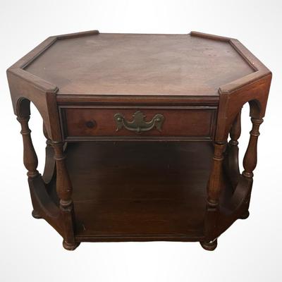 Vintage Thomasville Hexagonal Side Table with Drawer and Shelf