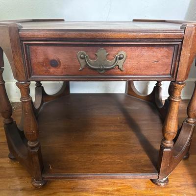 Vintage Thomasville Hexagonal Side Table with Drawer and Shelf
