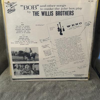 Sale Photo Thumbnail #399: The image you provided shows the vinyl album titled "Bob" And Other Songs To Make The Jukebox Play by the country music group, The Willis Brothers. 
Here's some information about this album:
Artist: The Willis Brothers, a US Country trio formed in 1932.
A