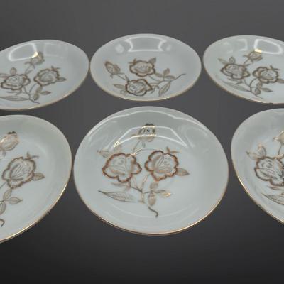 Demitasse Cups and Saucers with Gold Floral Design - Set of 6