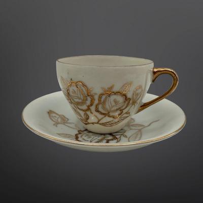 Demitasse Cups and Saucers with Gold Floral Design - Set of 6