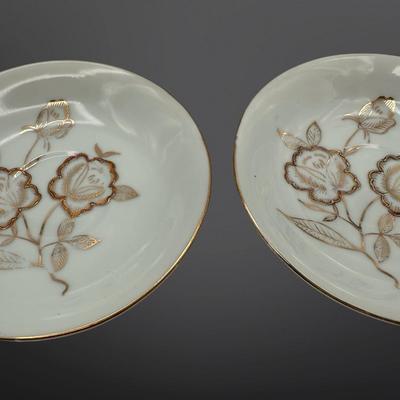 Demitasse Cups and Saucers with Gold Floral Design - Set of 6