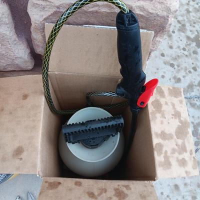 NEW BAG OF TURF BUILDER, WEED SPRAYER AND GARDEN TOOLS
