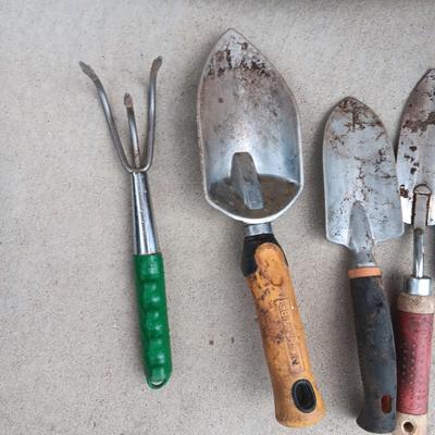 NEW BAG OF TURF BUILDER, WEED SPRAYER AND GARDEN TOOLS