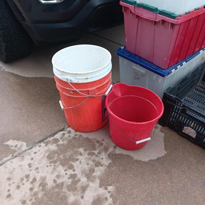 STORAGE TOTES, 5 GALLON BUCKETS AND MORE