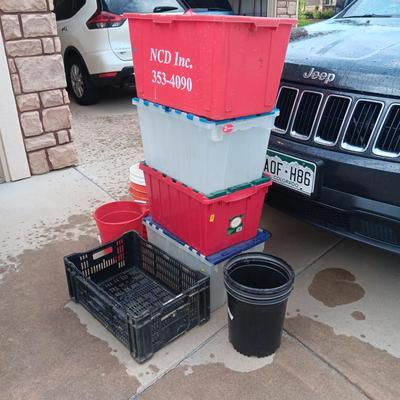 STORAGE TOTES, 5 GALLON BUCKETS AND MORE