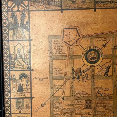 Framed Illustrated Map of the Vieux Carré (French Quarter, New Orleans)