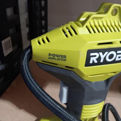 RYOBI INFLATOR, CIRCULAR SAW AND DRILL (INCLUDES CHARGER BUT NO BATTERY)