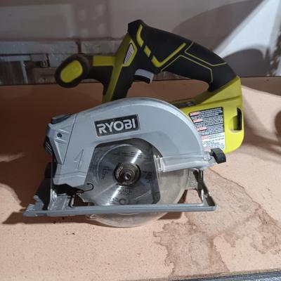 RYOBI INFLATOR, CIRCULAR SAW AND DRILL (INCLUDES CHARGER BUT NO BATTERY)