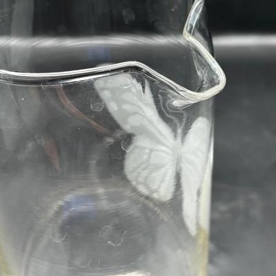 Butterfly Etched Glass Pitcher