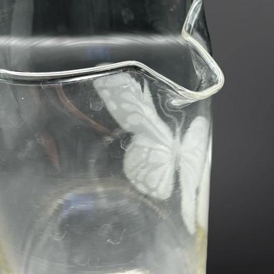 Butterfly Etched Glass Pitcher