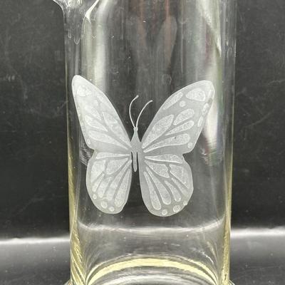 Butterfly Etched Glass Pitcher