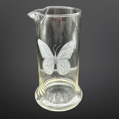 Butterfly Etched Glass Pitcher