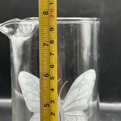 Butterfly Etched Glass Pitcher