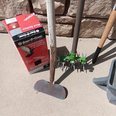 YARD TOOLS AND 2 BIRD-B-GONES
