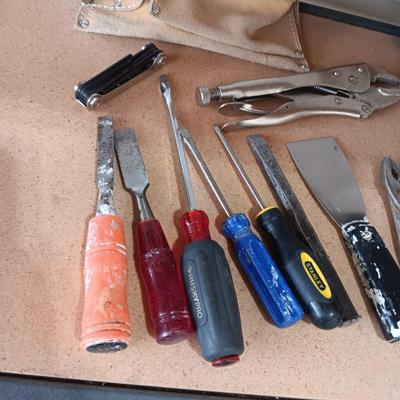 LEATHER TOOL BELT AND HAND TOOLS