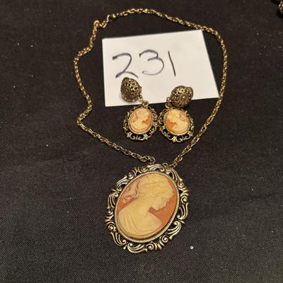 Cameo Necklace and Earring Lot
