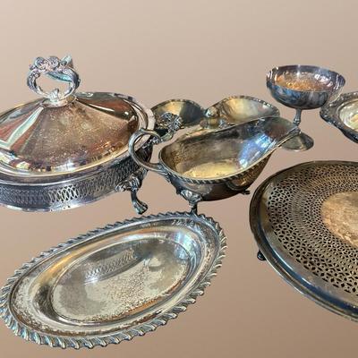 Large Assortment of Vintage Silver-Plated Serving Pieces