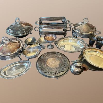 Large Assortment of Vintage Silver-Plated Serving Pieces