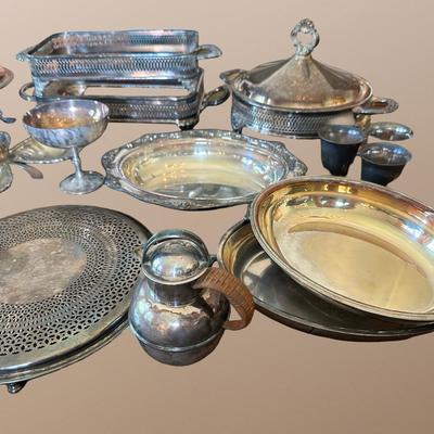 Large Assortment of Vintage Silver-Plated Serving Pieces