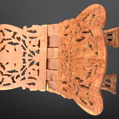 Vintage Hand Carved Wooden Folding Book Stand India Shesham Wood