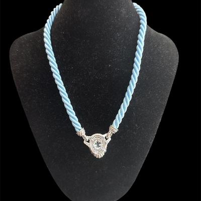 Judith Ripka Sterling Silver Aquamarine Rope CZ Pendant Necklace