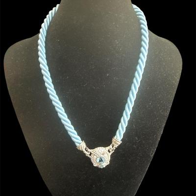 Judith Ripka Sterling Silver Aquamarine Rope CZ Pendant Necklace
