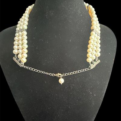 3 Strand Pearl Sterling Silver Necklace