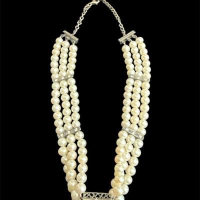 3 Strand Pearl Sterling Silver Necklace