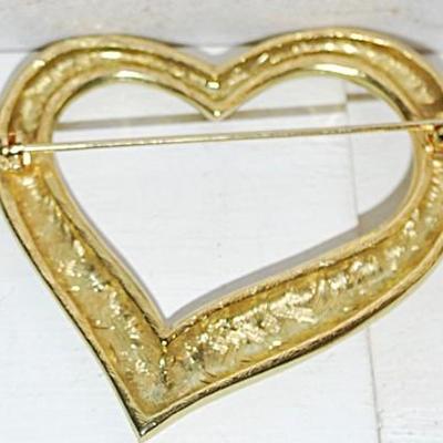 Collection of Various SHADES of "Gold" HEART BROOCHES (1¾" to 1") on Gold Tone Settings