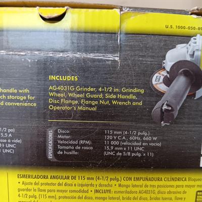 RYOBI ANGLE GRINDER AND LAZERPRO LASER LEVEL