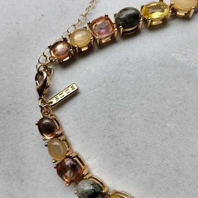 Sale Photo Thumbnail #557: Stunning gold tone necklace with glass and tourmaline stones
