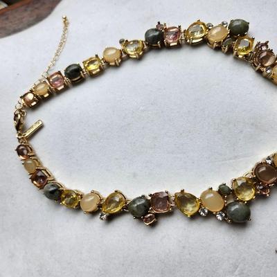 Sale Photo Thumbnail #555: Stunning gold tone necklace with glass and tourmaline stones